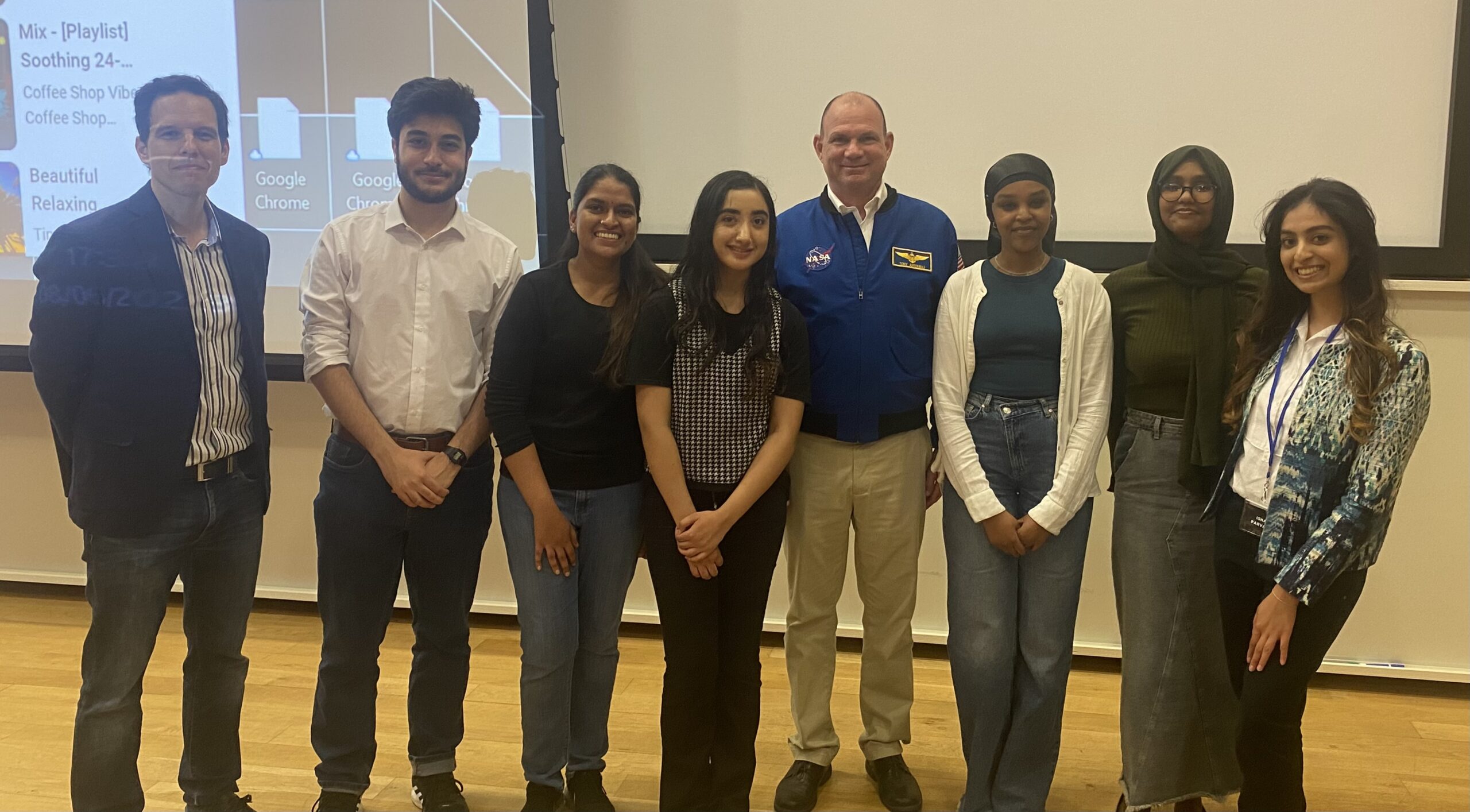 Members of KCL Space Society standing with NASA Astronaut Dominic Antonelli
