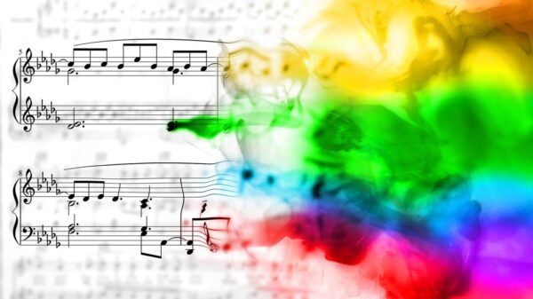 Sheet music with rainbow representing female and LGBTQ+ communities