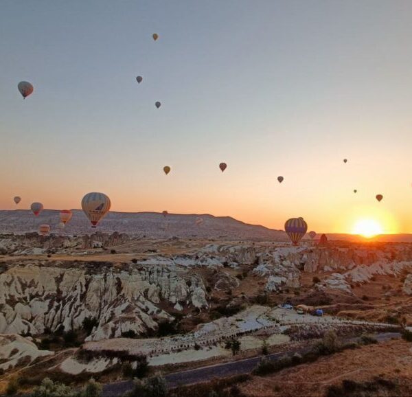 Hot air baloons floating over Cappadocia.