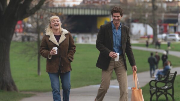 Florence Pugh and Andrew Garfield star in We Live In Time. Image courtesy of Temi Adio, BFI Festivals.