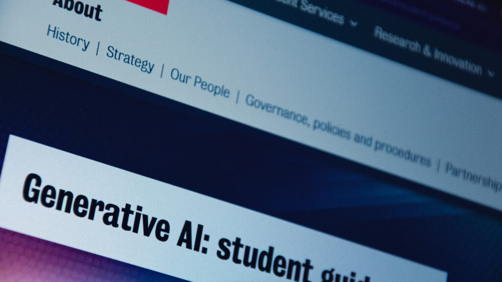 A screen displaying the student guidance for generative AI on the King's College London website.