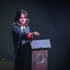 Emma Howard Littlefeild as Brutus gives Caesar's funerary speech