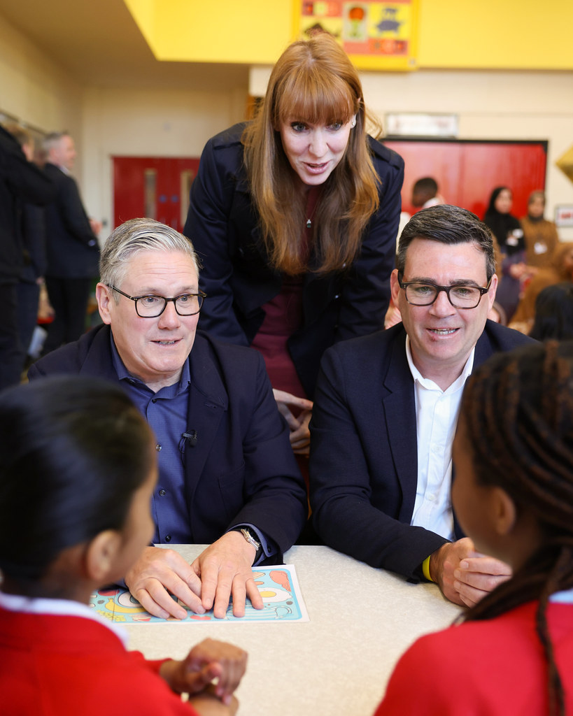 Andy Burnham, Keir Starmer, and Angela Rayner visit a school
