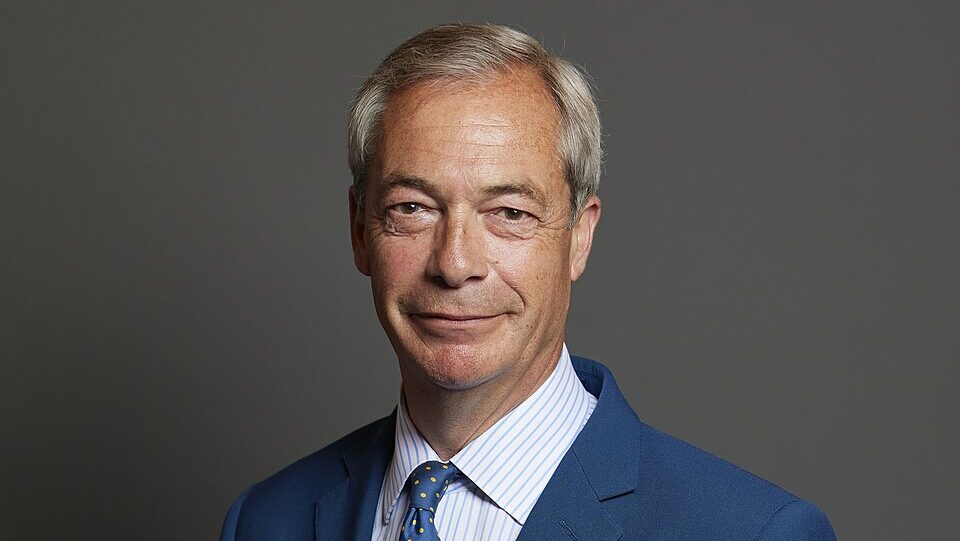 Portrait of Nigel Farage.