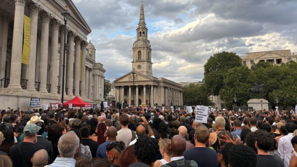 Mourners at a vigil for Jason Arday in Trafalgar Square on 17 August.