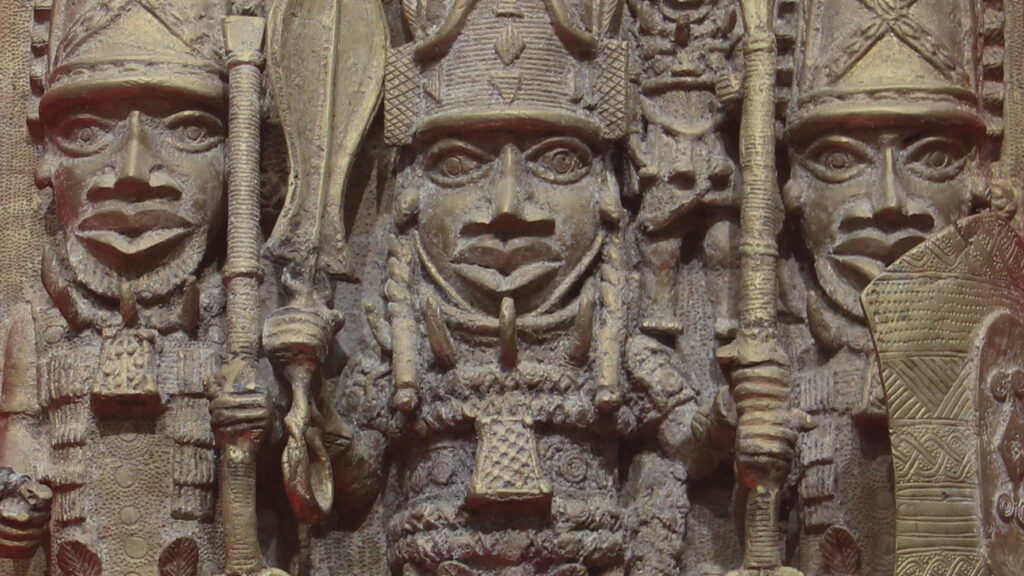 One of the series of Benin Bronzes depicting Oba Ozolua - a king of Benin, located in Senegal. Source: https://commons.wikimedia.org/wiki/File:Oba_Ozolua_-_MCN_4185.jpg